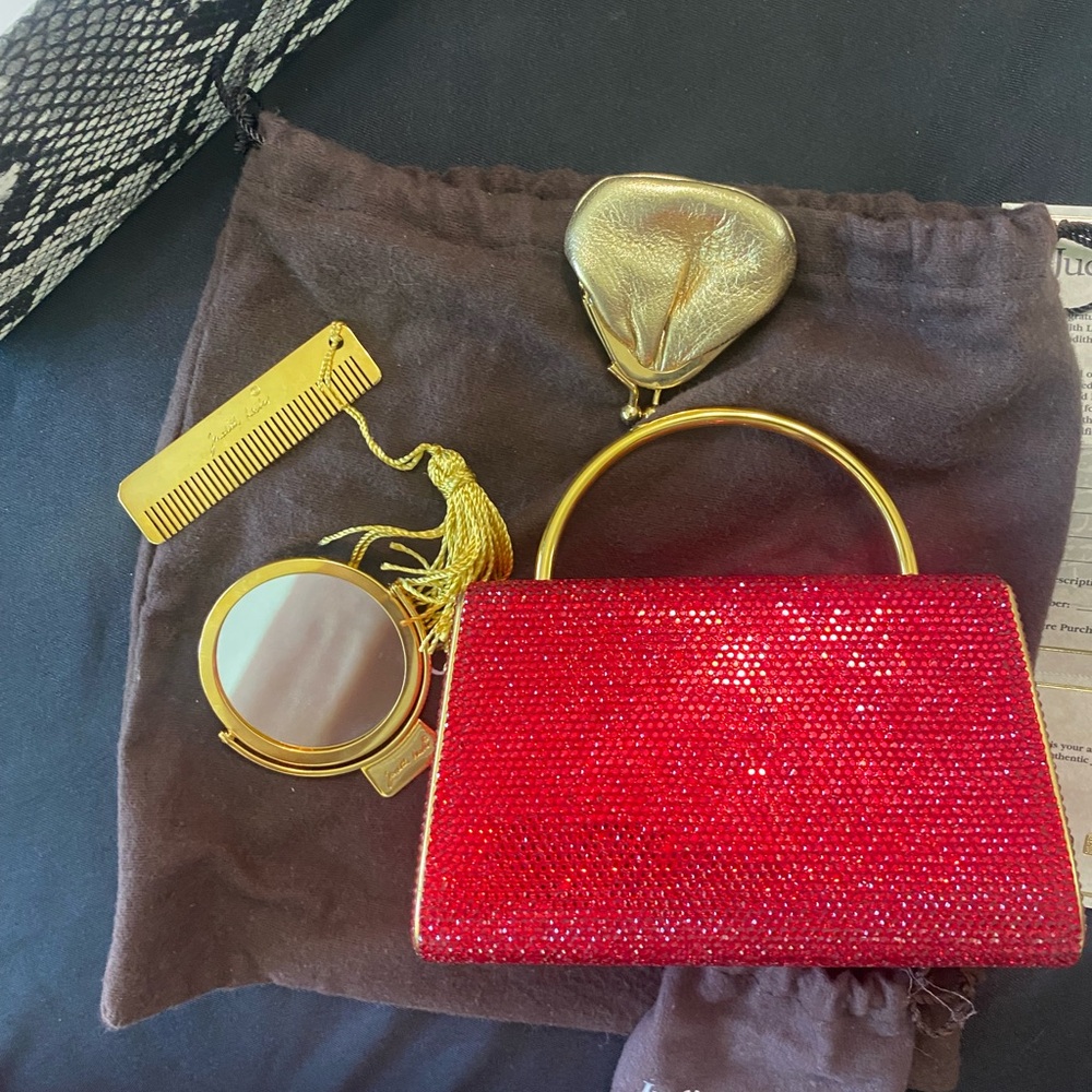 Judith Leiber Red Clutch with Textured Design